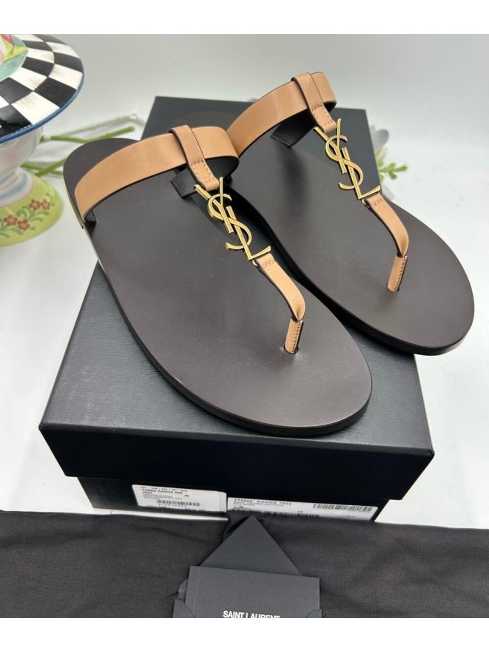 Men's Saint Laurent CASSANDRE thong YSL sandals size 45 made in Italy